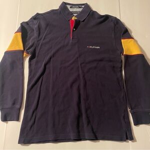 Tommy Hilfiger Men’s L/S Polo Rugby Shirt Navy Colorblock Size L